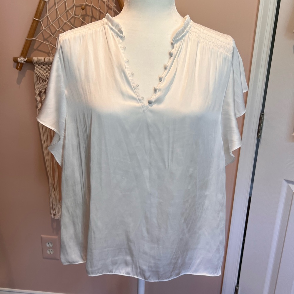 PAIGE White 
Blouse with V-Neck and Button Trim